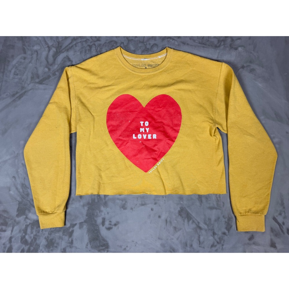 Taylor Swift Lover To My Lover Yellow Cropped Sweatshirt Heart Graphic Size M